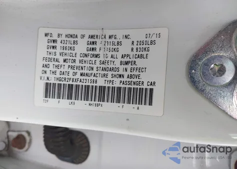 2015 Honda Accord Ex-L из США, поврежденный, VIN 1HGCR2F8XFA231598